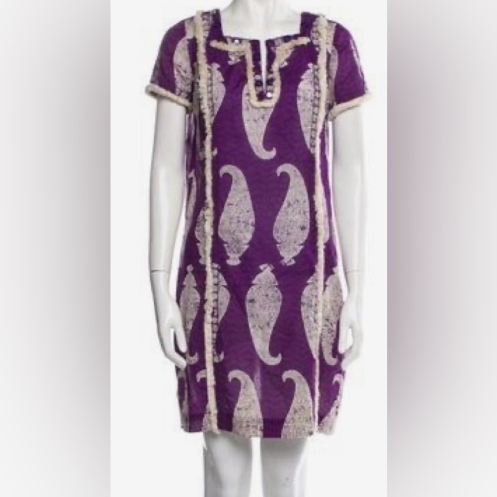 Tory Burch Size 4  Purple and White Boho Tunic.
